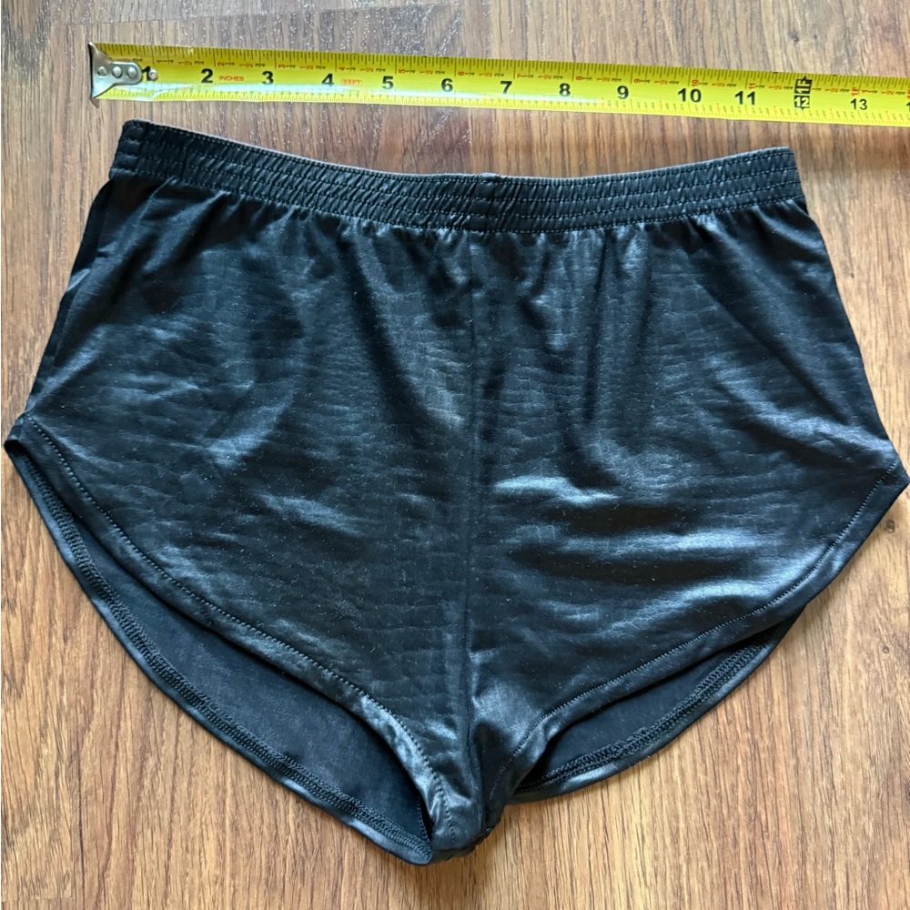 American Apparel shiny Black Shorts with subtle snake skin texture